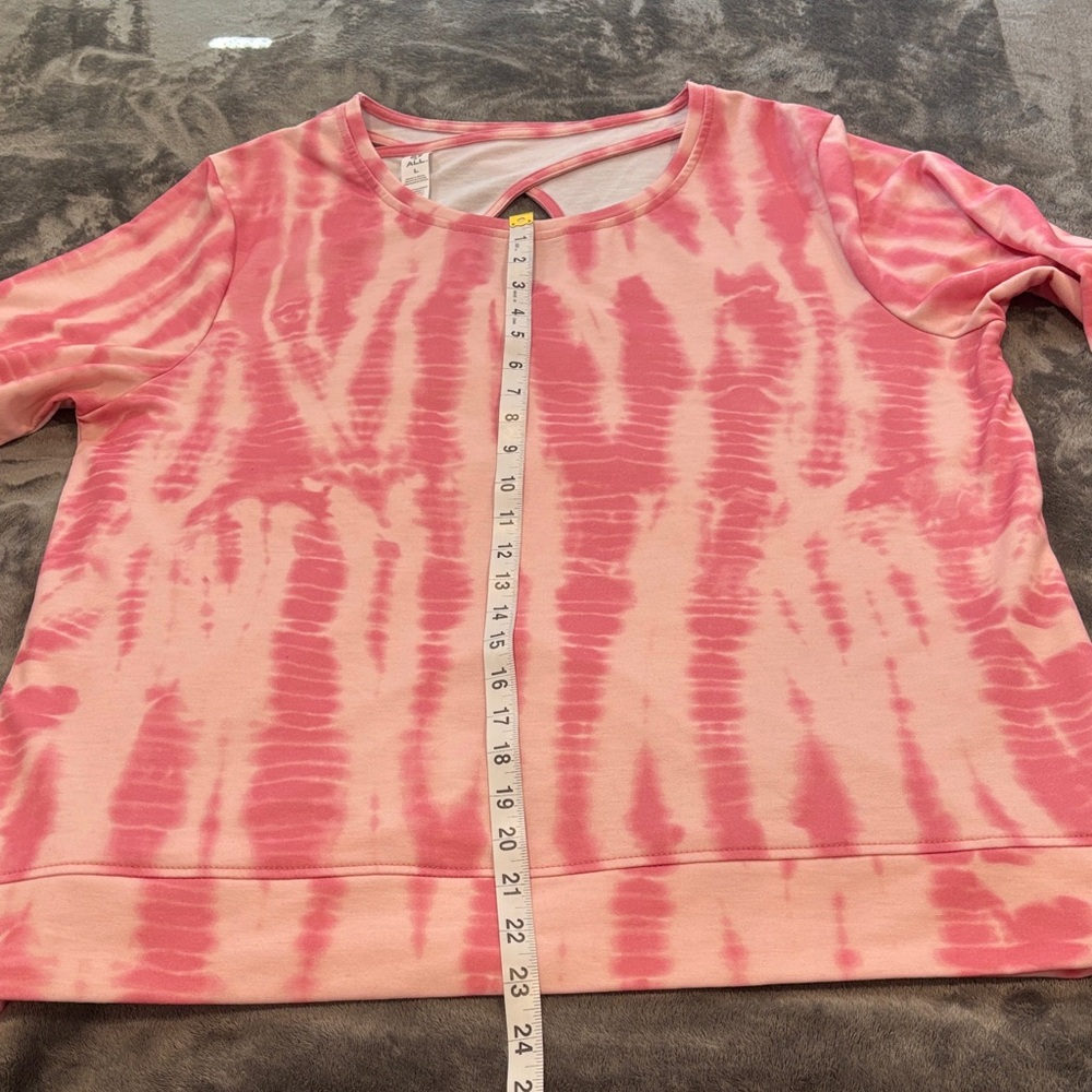 Pink Tie-Dye Long Sleeve Top with cross over straps and peekaboo hole in back - Picture 8 of 11